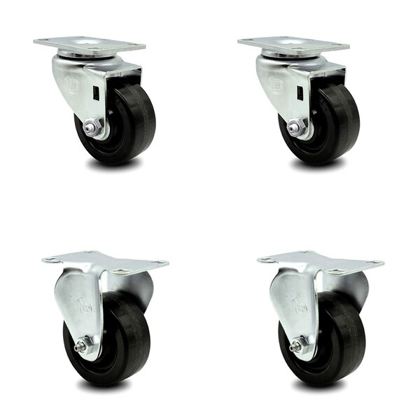 3.5 Inch Phenolic Wheel Swivel Top Plate Caster Set with 2 Rigid